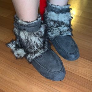 Furry Gray Moccasin Boot Slippers